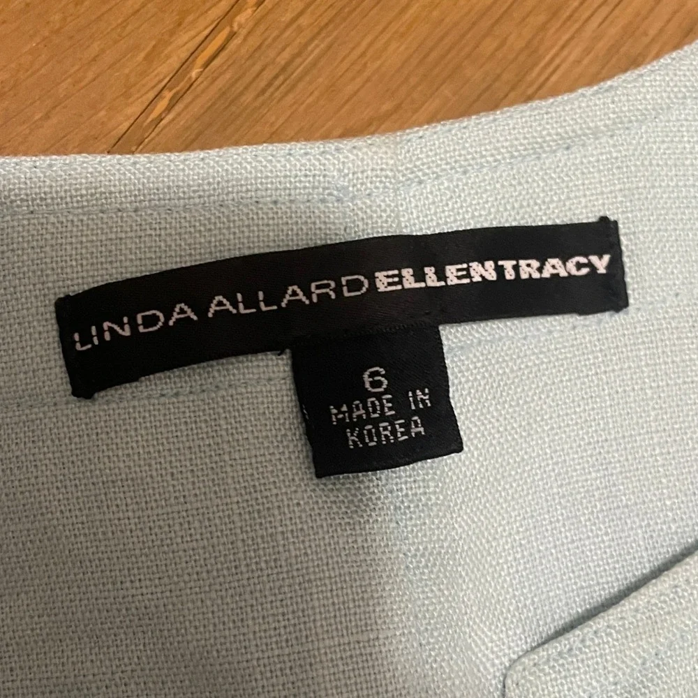 VTG Linda Allard Ellen Tracy Women's 6 Light Blue Linen Open Front Duster Jacket